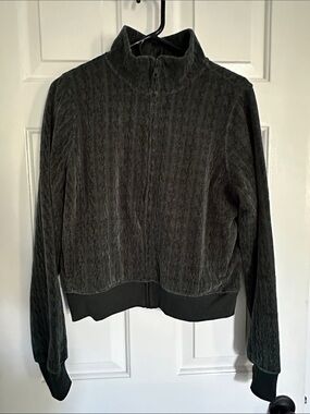 OFFLINE by Aerie dark green velvet zip up track jacket